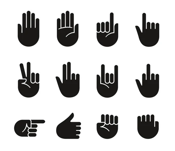 Hand Gestures Sign Language Icon Set Isolated Vector Illustration Human — Stock Vector