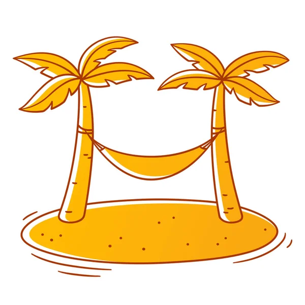 Карикатурное Рисование Гамака Между Двумя Пальмами Векторная Иллюстрация Тропических Каникул — стоковый вектор