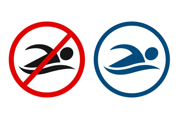 Δεν Κολύμπι Και Κολύμπι Επιτρέπεται Είσοδος Εικονίδιο Σιλουέτα Σχήμα Απλό — Διανυσματικό Αρχείο