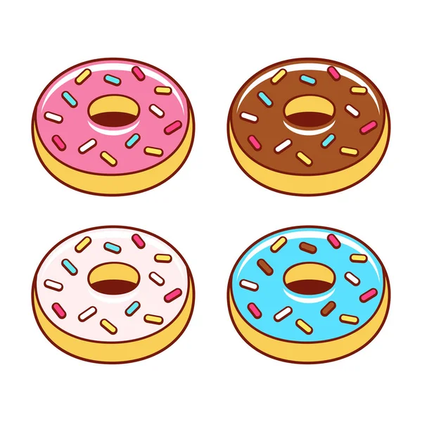 Juego Donas Dibujos Animados Con Glaseado Rosa Azul Cubierto Chocolate — Archivo Imágenes Vectoriales