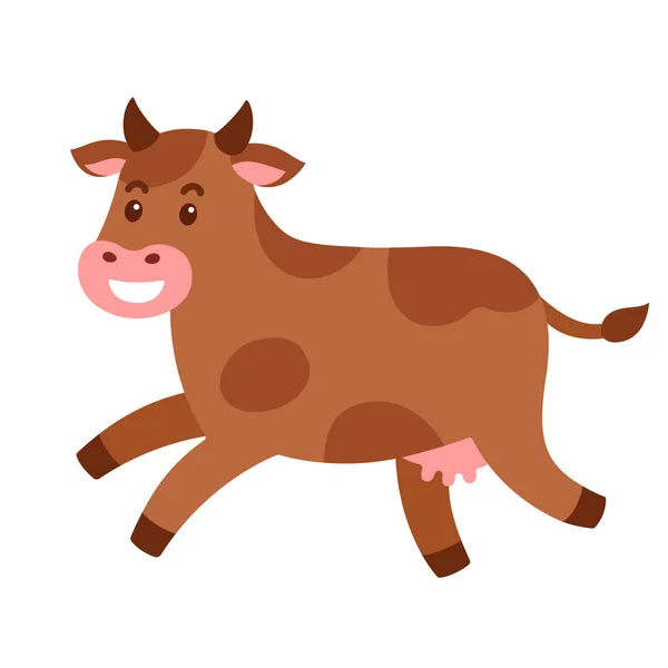 変な茶色牛ジャンプしたり 実行している かわいい漫画のベクトル図 — ストックベクタ