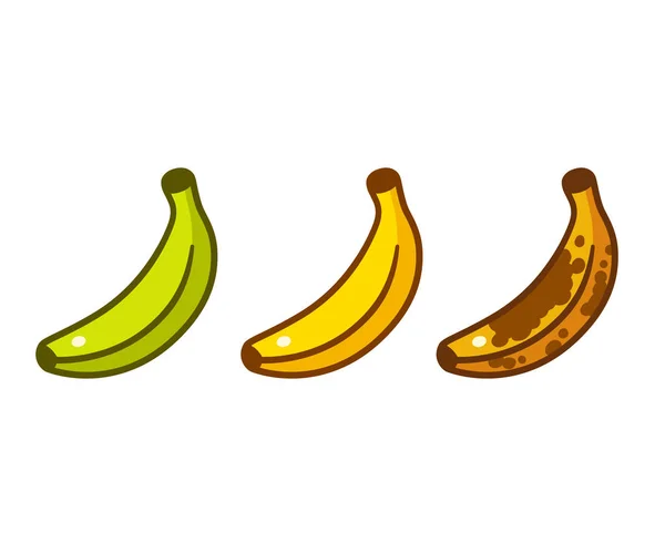 Conjunto Ícones Desenhos Animados Cor Madura Banana Bananas Verdes Amarelas —  Vetores de Stock