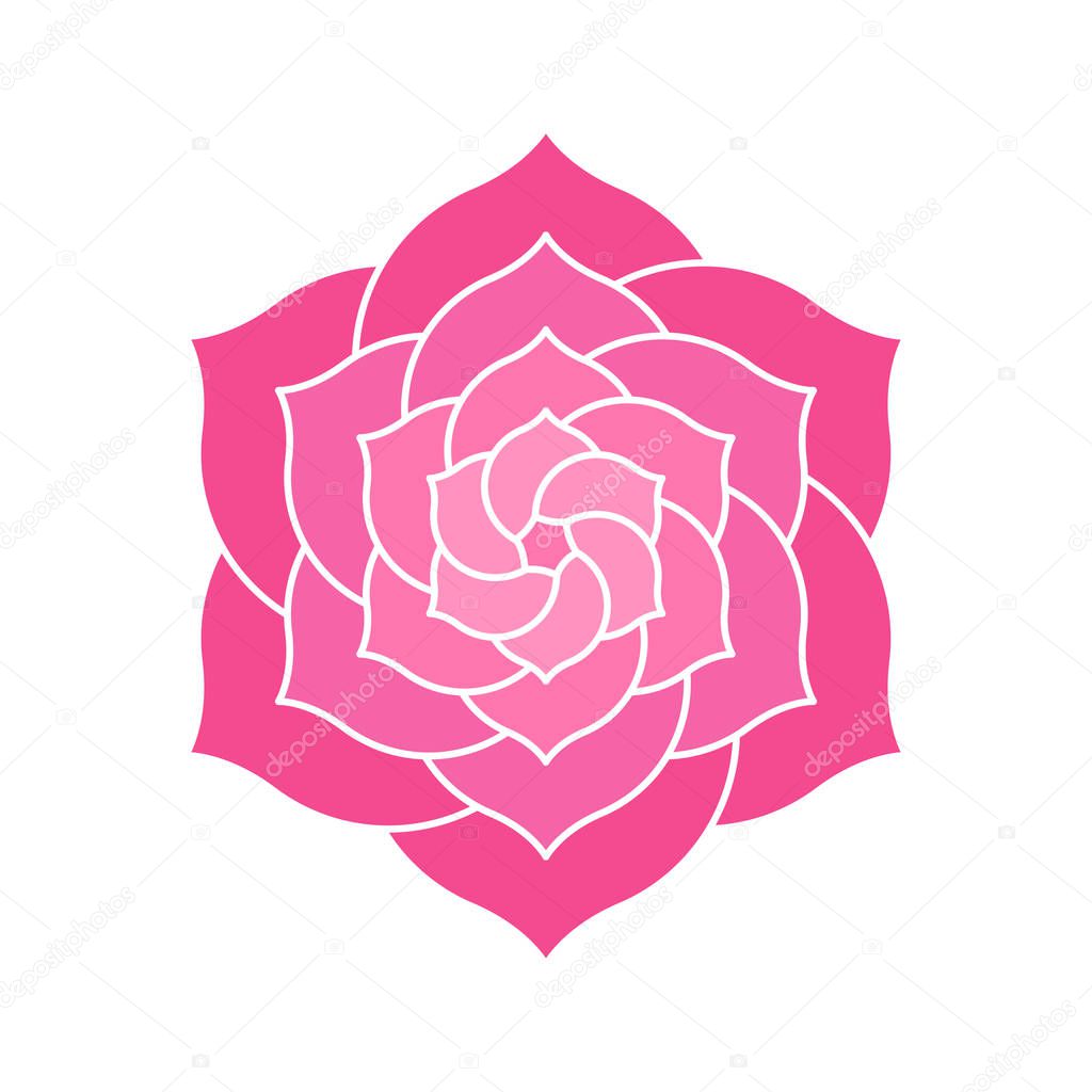 Elegant geometric lotus or camelia illustration. Abstract pink flower shape with many petals for logo design.