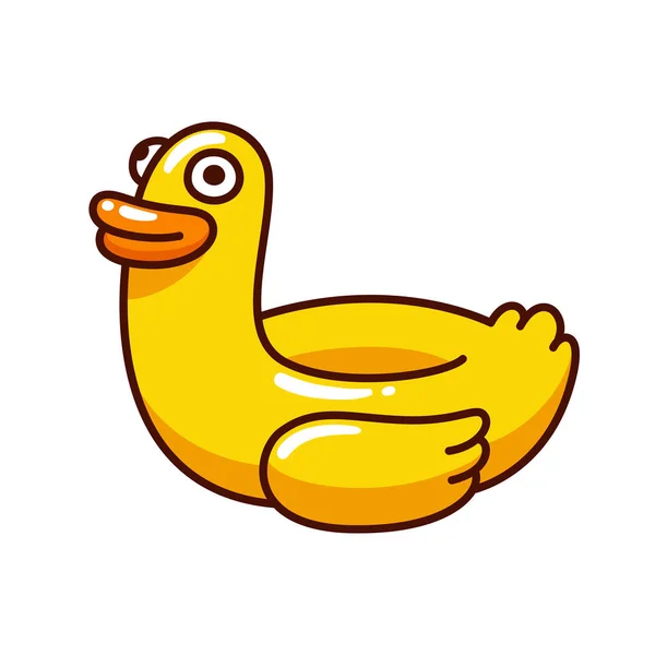 Zabawny Żółtą Gumową Kaczkę Dmuchany Pływania Wektor Ducky Pływanie Ring — Wektor stockowy