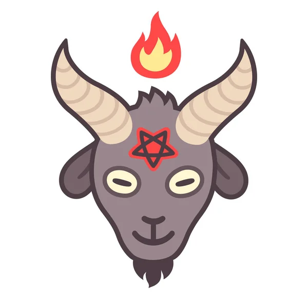 Caricature Style Satan Dessin Tête Chèvre Avec Pentagramme Feu Beelzebub — Image vectorielle