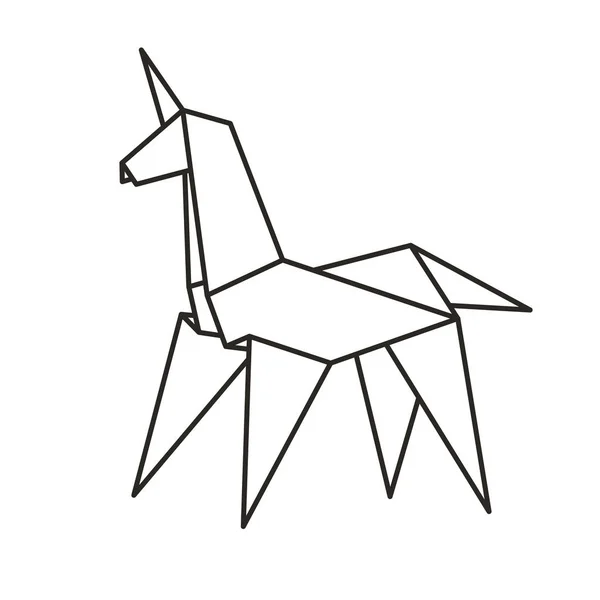 Бумажный Оригами Единорог Простая Черно Белая Иллюстрация — стоковый вектор