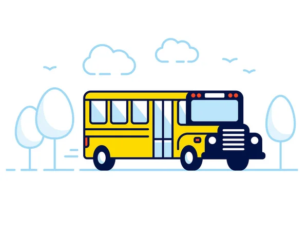 Illustration Bus Scolaire Jaune Classique Dans Style Moderne Plat Bannière — Image vectorielle