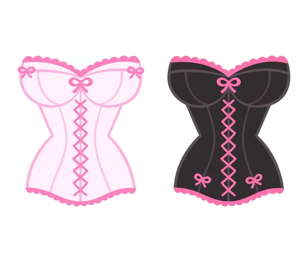 Two Corsets Black White Pink Lace Sexy Lingerie Drawing Set — Stock Vector