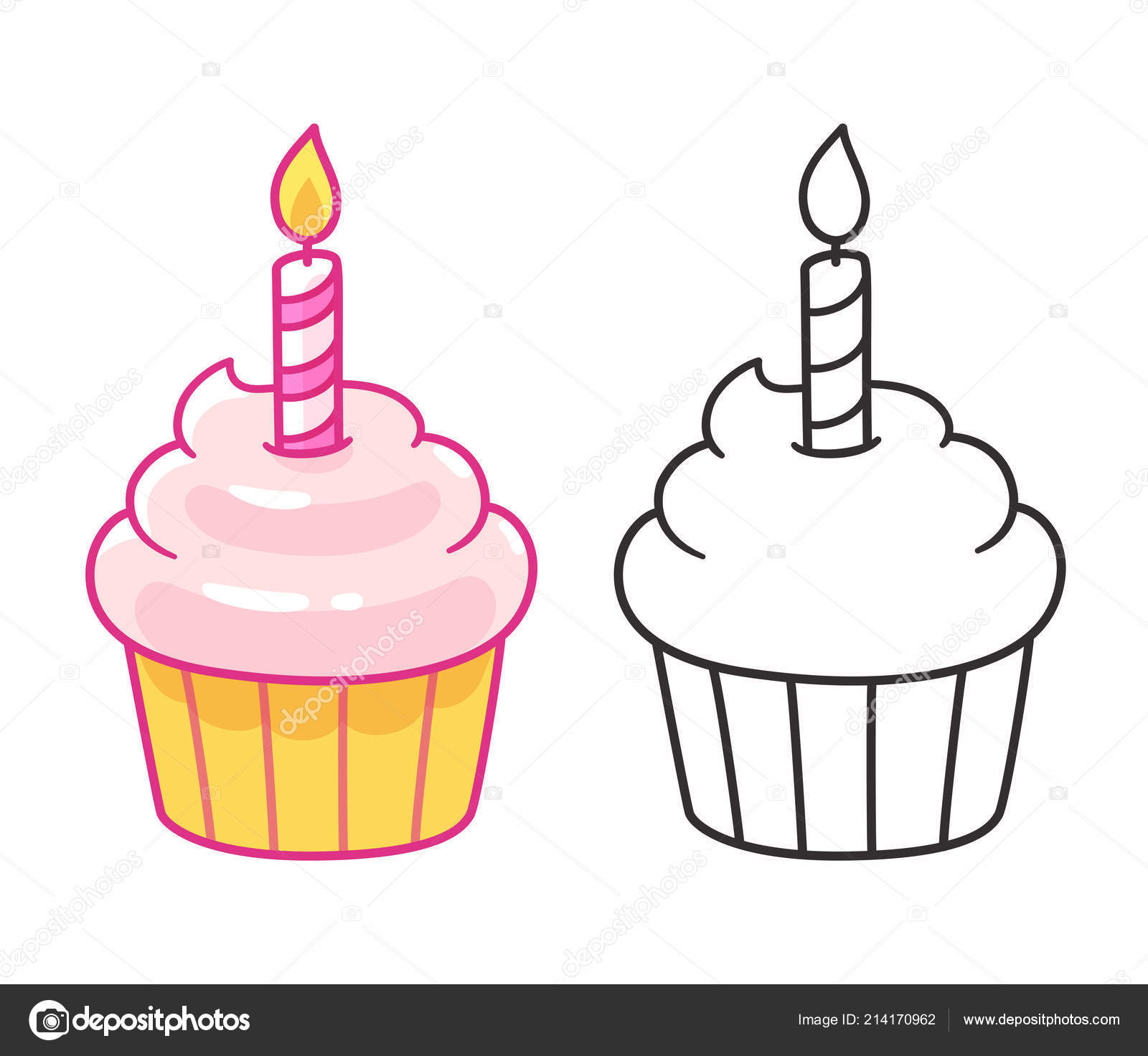 Cartoon Cupcake Drawing Birthday Candle Line Art Color Isolated Vector  Stock Vector Image by ©Sudowoodo #214170962