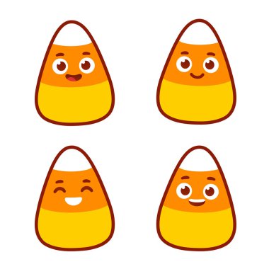 Sevimli çizgi şekerli mısır komik surat ifadeleri ile ayarlayın. Cadılar Bayramı klip sanat illüstrasyon.