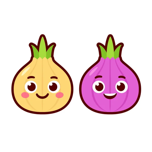 Cute Cartoon Onion Characters Red Yellow Onions Vector Clip Art — Stock Vector