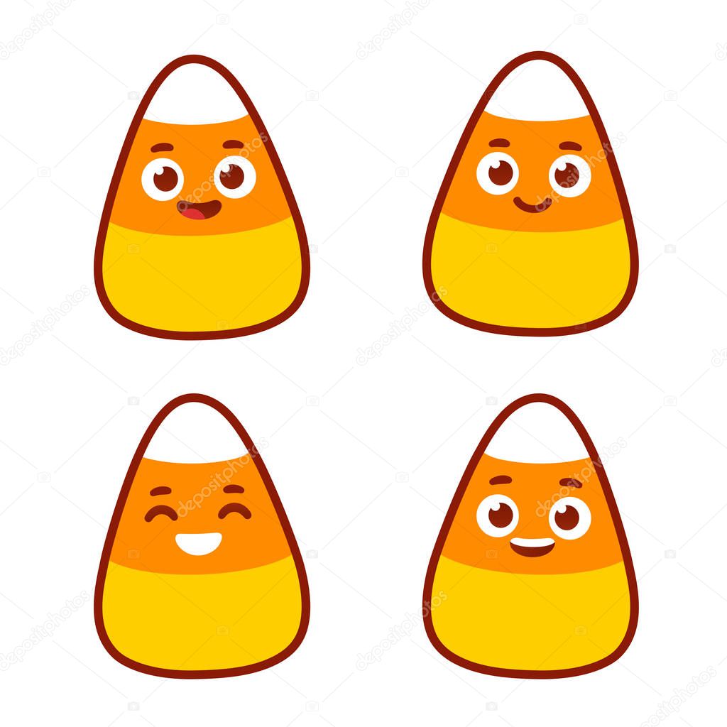 Cute cartoon candy corn set with funny face expressions. Halloween clip art illustration.