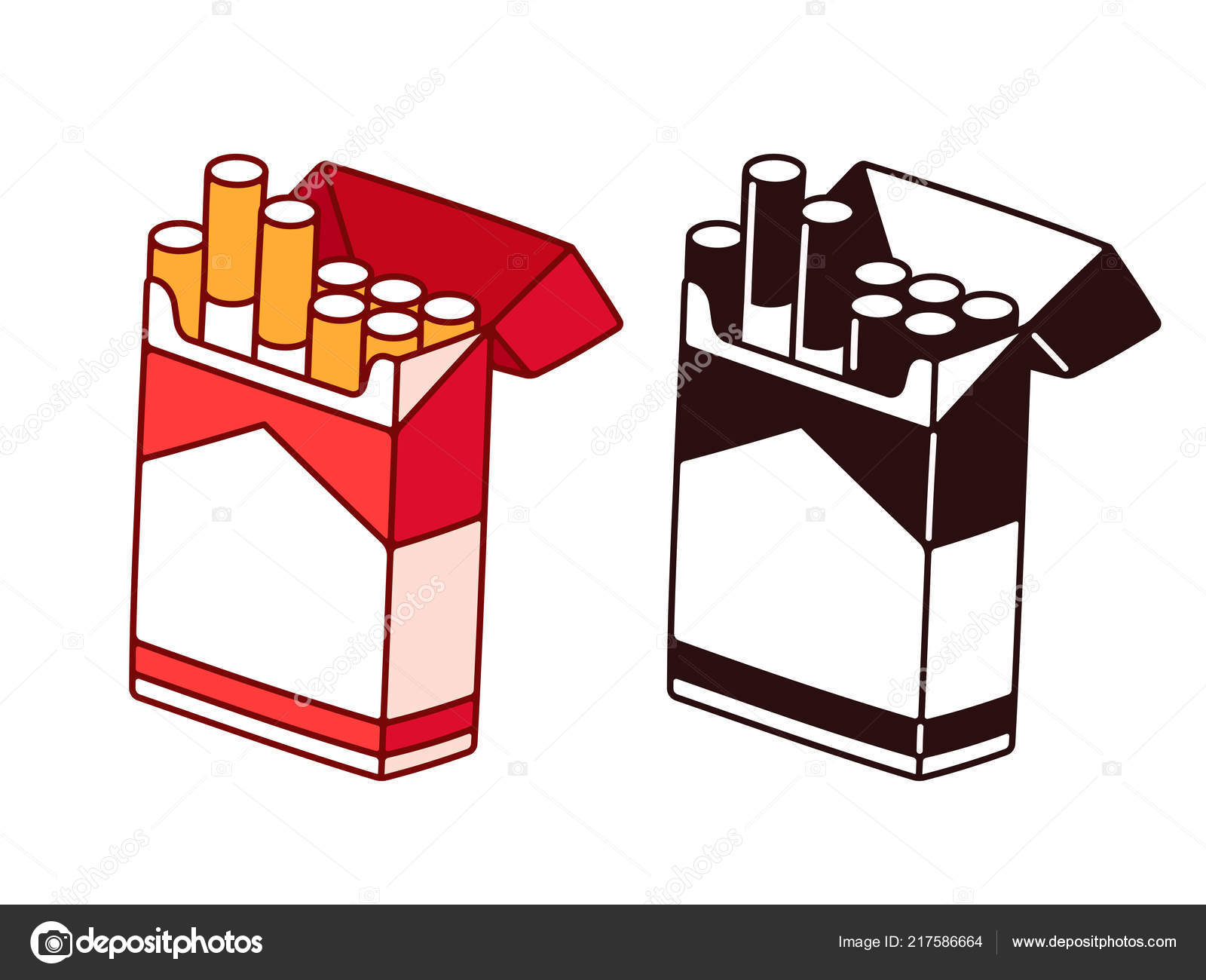 Open Cigarette Pack Cartoon Drawing Color Black White Smoking Habit