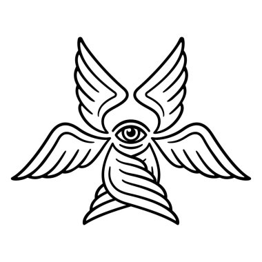Seraphim, altı kanatlı melek İncil Vahiy kitabı. Stilize Seraph Gösterim amacıyla tasarım tattoo, siyah ve beyaz satır resmi.