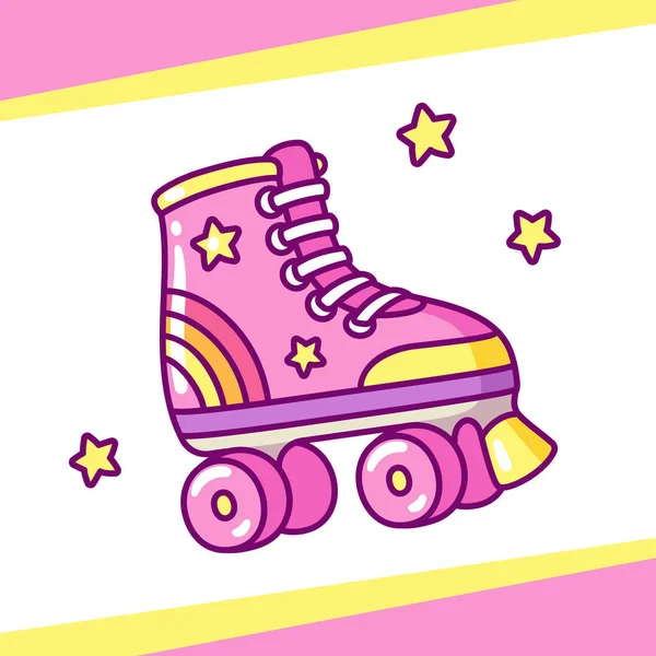 Melukis Sepatu Roda Gaya Retro Yang Lucu Ilustrasi Vektor Kartun - Stok Vektor