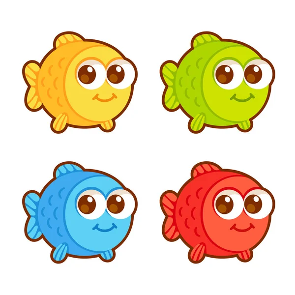 Niedlichen Zeichentrickfisch Verschiedenen Farben Eingestellt Isolierte Vektor Clip Art Illustration — Stockvektor