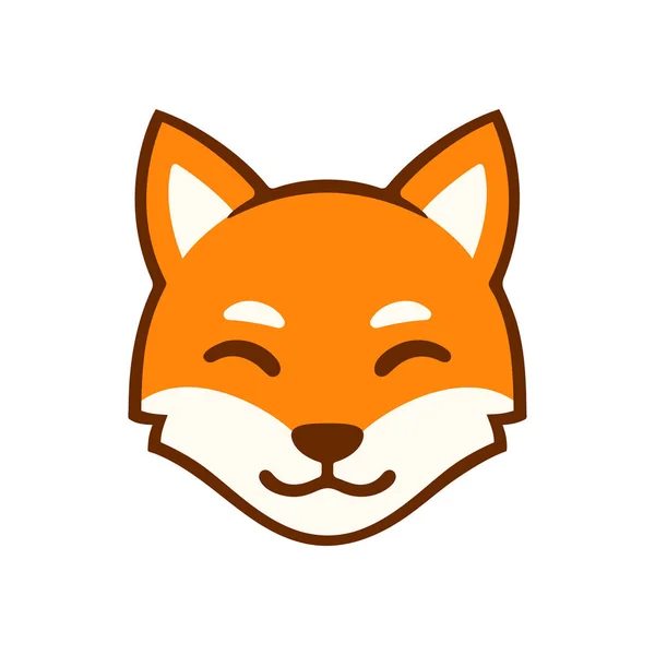 Söta Tecknade Leende Fox Ansikte Logotyp Stiliserade Rödräv Huvud Vektorillustration — Stock vektor