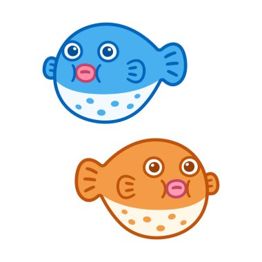 Cute cartoon Fugu (puffer fish) drawing, blue and orange. Isolated vector clip art illustration. clipart
