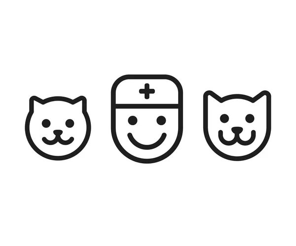 Chat Chien Icône Vétérinaire Homme Visage Simple Souriant Médecin Vétérinaire — Image vectorielle