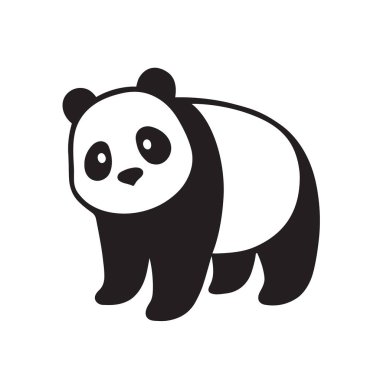Stilize Dev panda tüm vücut çizimi. Basit panda ikonu ya da logo tasarımı. Siyah ve beyaz vektör çizimi.