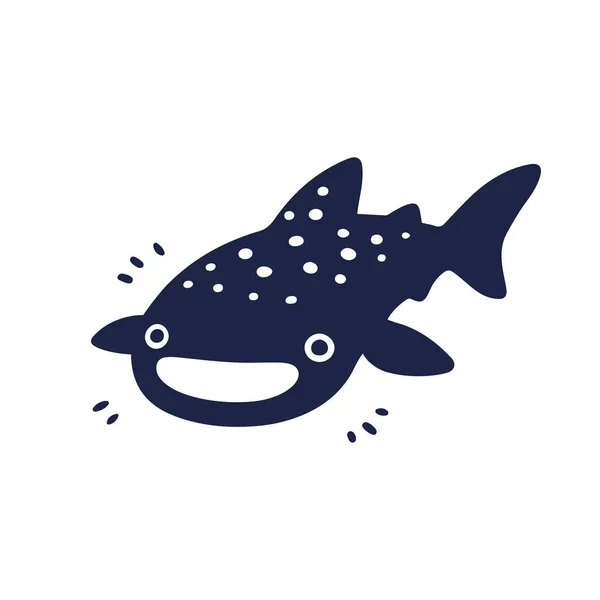 Sevimli Çizgi Balina Köpekbalığı Çizim Komik Karakter Siyah Beyaz Vektör — Stok Vektör