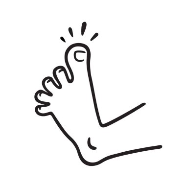 Cartoon foot drawing with swollen toe pain. Injury and trauma vector illustration. clipart