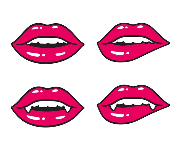 Ensemble Illustrations Pour Lèvres Sexy Bouche Vampire Avec Crocs Dents — Image vectorielle