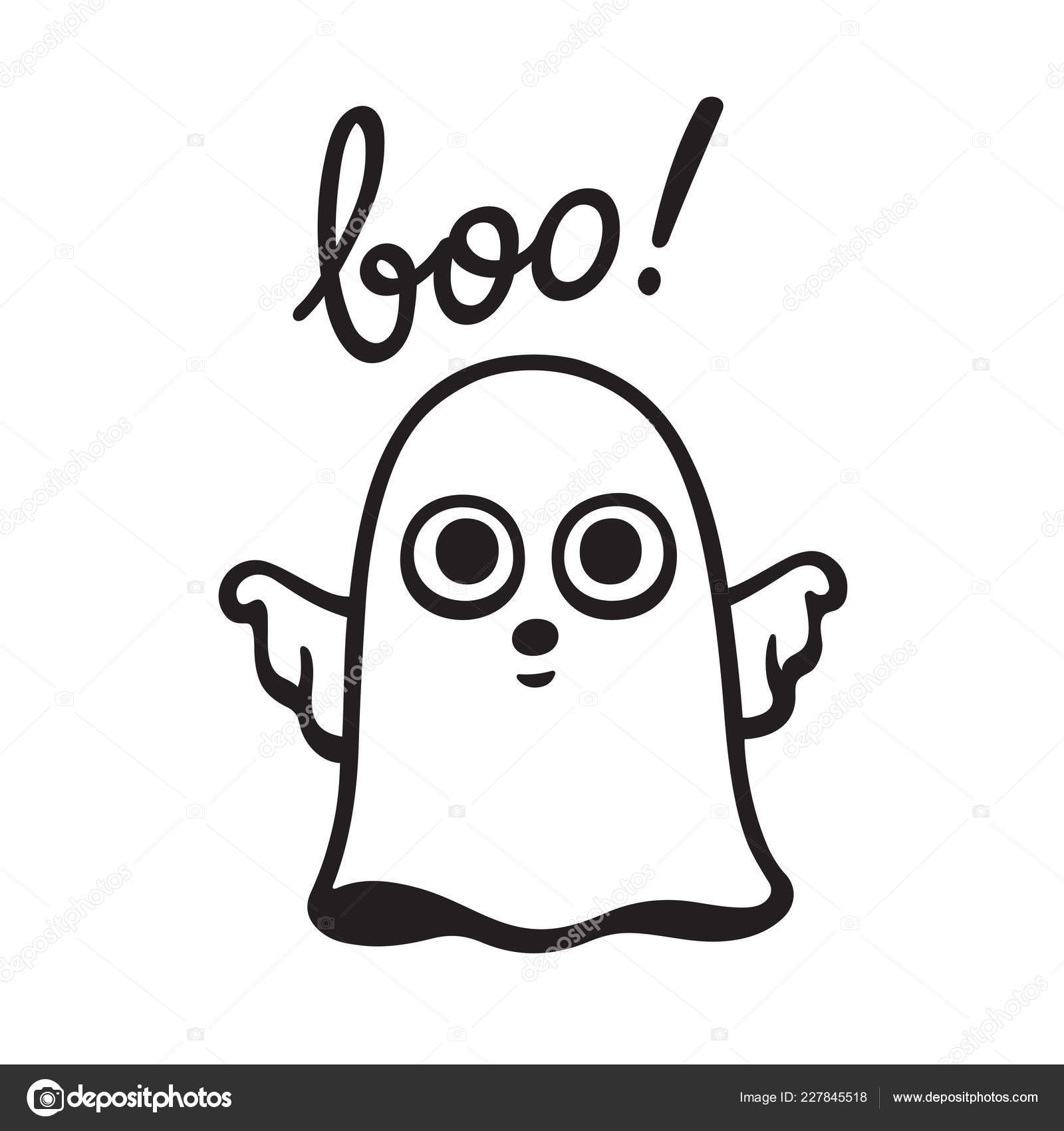 Engraçado Desenho Animado Mão Desenhada Doodle Fantasma Dizendo