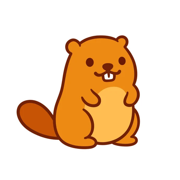 Beaver Desenho Animado Gordinho Bonito Pequeno Personagem Mascote Kawaii Isolado — Vetor de Stock