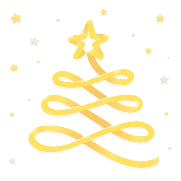 Wesołych Świąt Bożego Narodzenia Powitanie Karta Stylizowane Złote Wstążki Choinki — Wektor stockowy