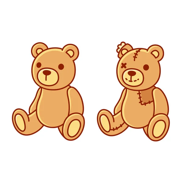 玩具泰迪熊 新的和旧的补丁和针 可爱的动画片向量例证 — 图库矢量图片