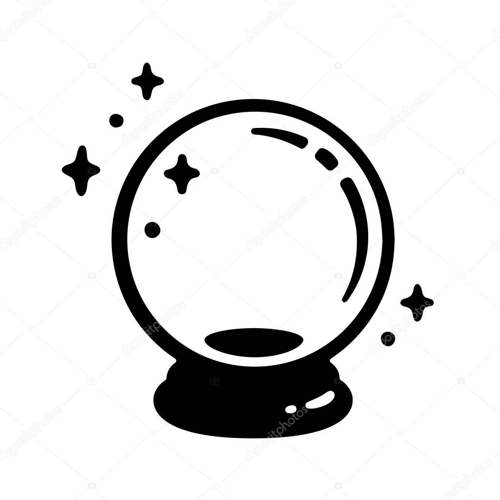 Magic crystal ball icon. Black and white fortune telling glass globe. Vector illustration, simple logo design.