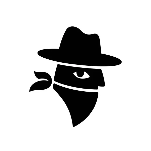 野生の西のカウボーイ ハットやバンダナ マスク強盗の顔 ロゴの設計の様式化された刑事の顔 黒と白のベクトル図 — ストックベクタ