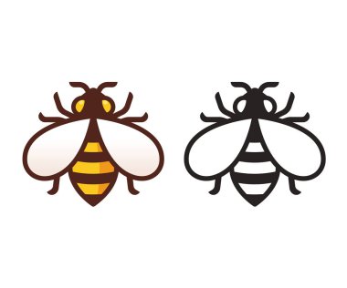 Arı simgesini veya renkli ve siyah beyaz logo. Basit, modern vektör simgesi. İzole bal arısı illüstrasyon.