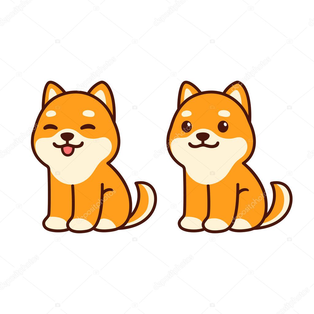 Cute chiba Inu puppy sitting, sticking out tongue. Happy cartoon dog vector illustration, simple kawaii style drawing.