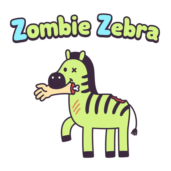 Funny Cartoon Zombie Zebra Lidskou Rukou Ústech Roztomilý Horor Ilustrace — Stockový vektor