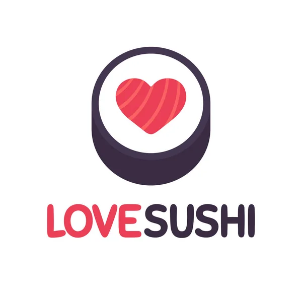 Sushi Roll Met Hart Vorm Zalm Love Sushi Tekst Vector — Stockvector