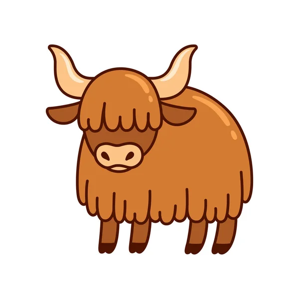 Cute Cartoon Yak Drawing Hairy Cattle Cow Vector Illustration — Stock Vector