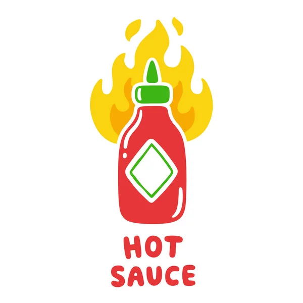 Botella de salsa caliente en llamas — Vector de stock