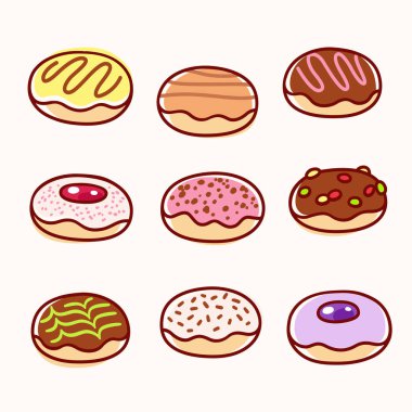 Karikatür donut çizim seti