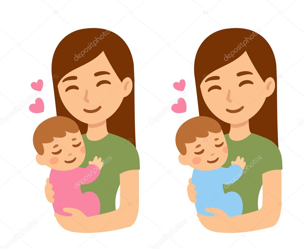 Cute cartoon mother and baby