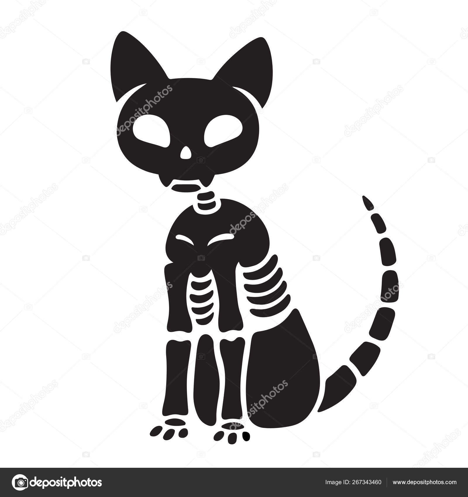 Angry black cat line and solid icon, halloween concept, hissing