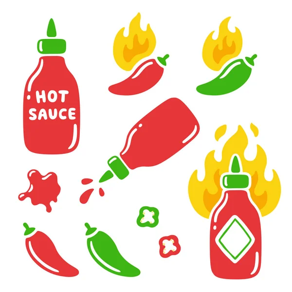 Salsa picante y chiles — Vector de stock