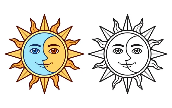 Soleil et lune stylisés — Image vectorielle