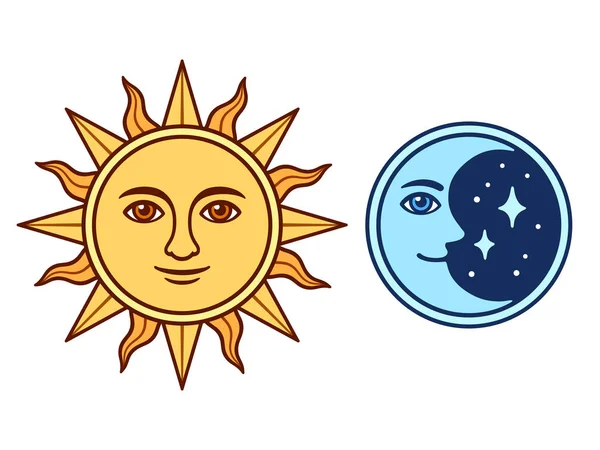 Yüz ile güneş ve ay — Stok Vektör