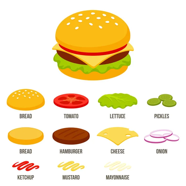 Icono de hamburguesa isométrica de dibujos animados — Vector de stock