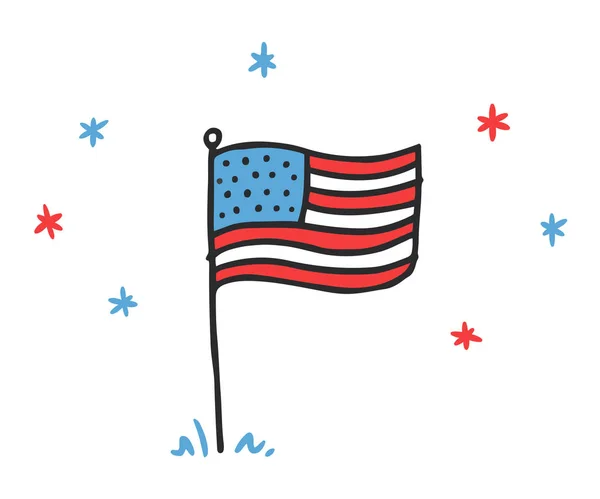Hand drawn doodle USA flag — Stock Vector