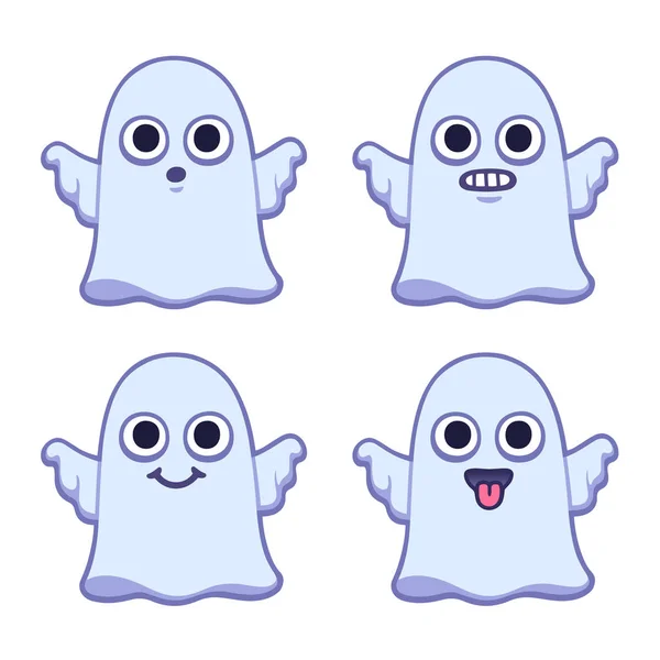 Lindo conjunto de dibujos animados fantasma — Vector de stock