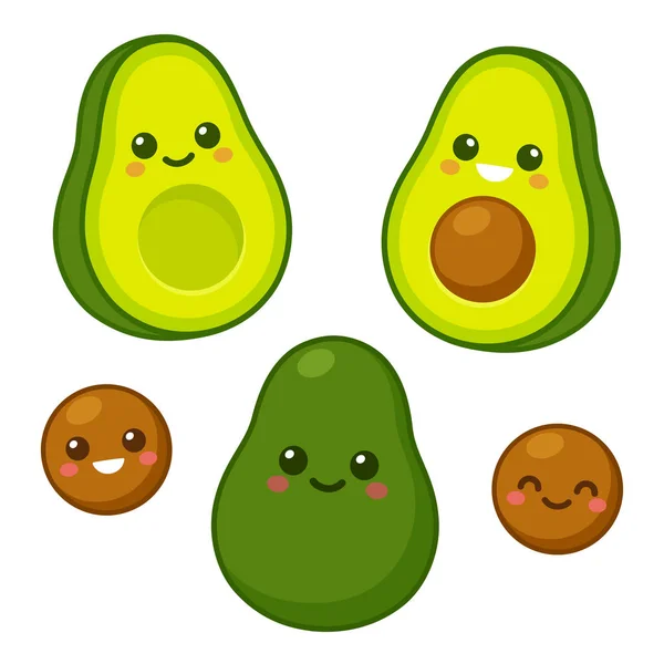 Cute avocado character set — Stock Vector