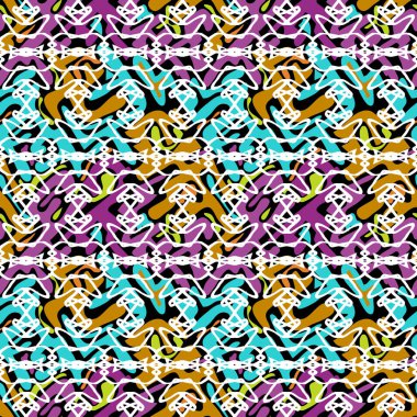 Soyut kesintisiz geometrik desen şehir elemanları ile yüksek kaliteli vektör çizim grafiti tarzı tasarımınız için renkli spreyler üçgenler neon boya yıpranmış